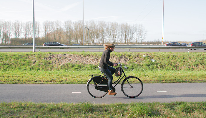 fiets, auto, snelweg